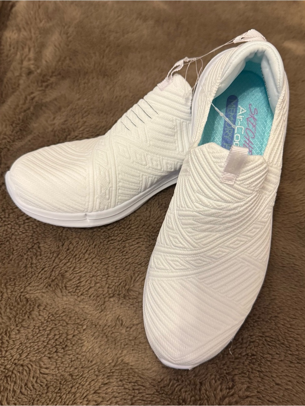 Skechers White Slip-On Knit Comfort Sneakers